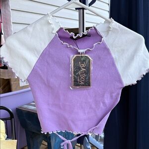 NWT Balboa Girls' Medium Lavender & White Ruffle Tie-Back 1/2 back Top